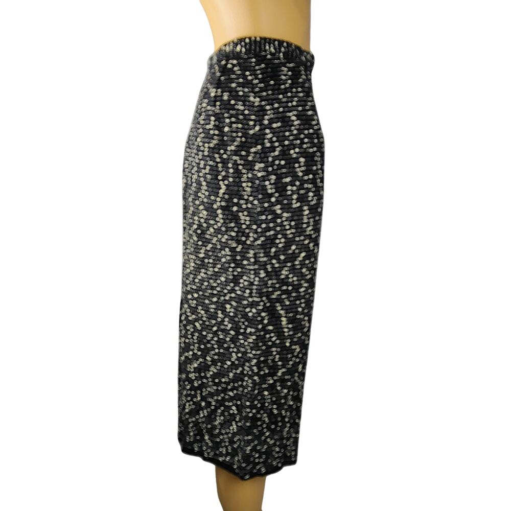 1960s Speckled Tweed Midi Black White Pencil Skirt Lined Side Zipper Size 2